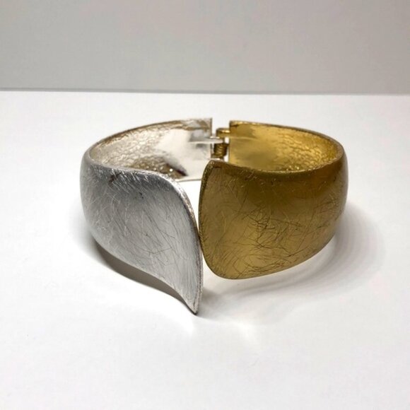 Vintage Two Tone Gold and Silver Hinge Cuff Bracelet - Picture 1 of 3